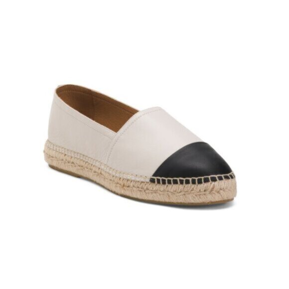 JUTELIA Made In Spain Leather Cap Toe Espadrille Flats Black White Sz.39 - Picture 1 of 9